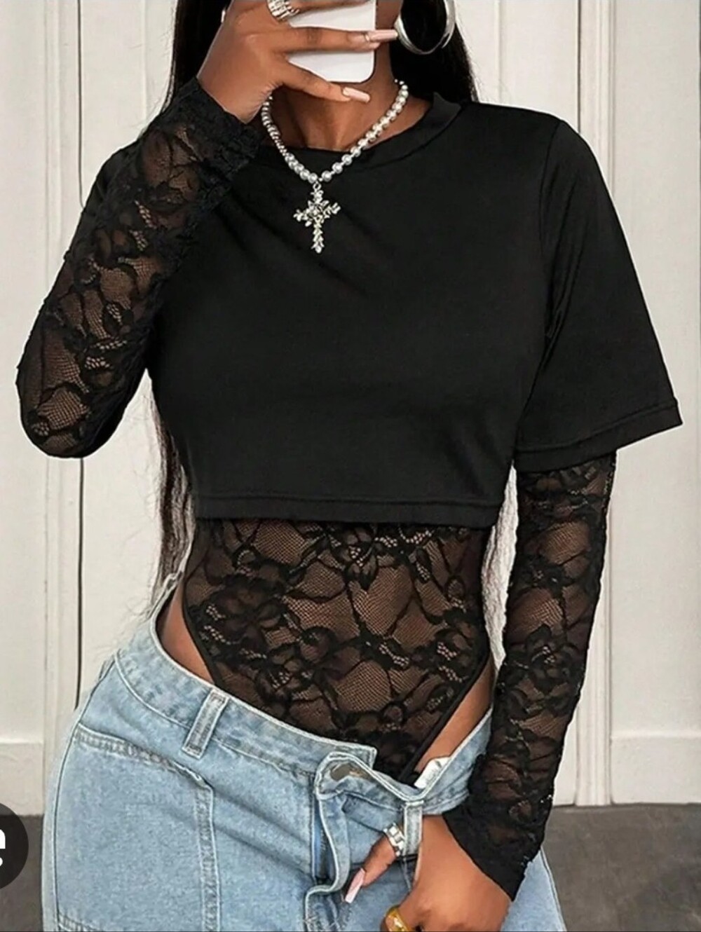 NWT Lace Bodysuit w/ Cropped Tee